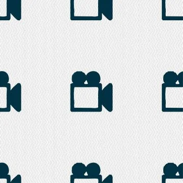Camcorder icon sign. Seamless pattern with geometric texture. Stock Illustration
