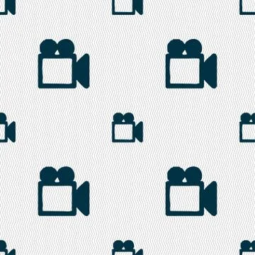 Camcorder icon sign. Seamless pattern with geometric texture. Stock Illustration