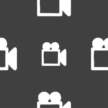 Camcorder icon sign. Seamless pattern on a gray background. Illustrazione stock