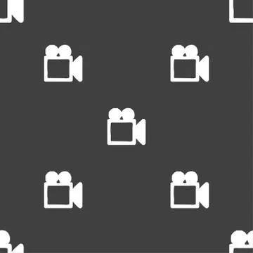 Camcorder icon sign. Seamless pattern on a gray background. Stock Illustration