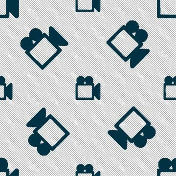 Camcorder icon sign. Seamless pattern with geometric texture. Stock Illustration