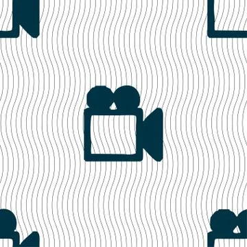 Camcorder icon sign. Seamless pattern with geometric texture. Illustrazione stock