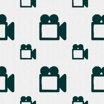 Camcorder icon sign. Seamless pattern with geometric texture. Stock Illustration