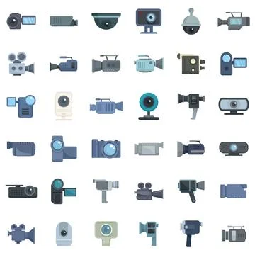 Camcorder icons set, flat style Stock Illustration