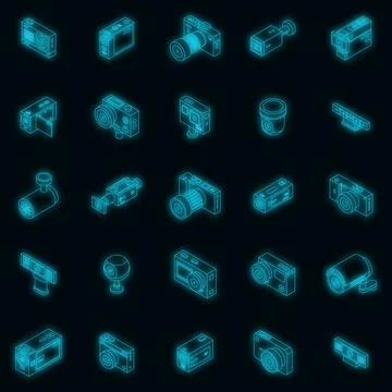 Camcorder icons set vector neon Stockillustratie