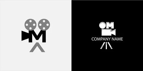 Camcorder with letter M inside, modern logo for film studio or director Stock Illustration