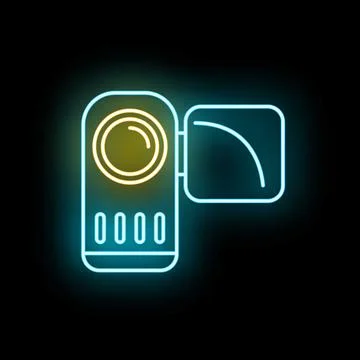 Camcorder neon light creating video content with technology Stock Illustration