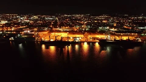 Camden New Jersey Delaware River Waterfront Downtown Night Drone View Stock Footage 344815695