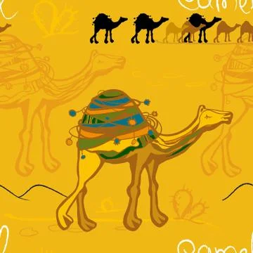 Camel and caravan in the desert pattern Stockillustratie