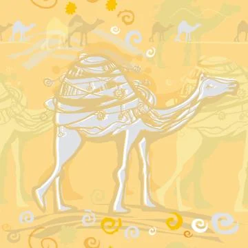 Camel and caravan in the desert pattern Stock Illustration