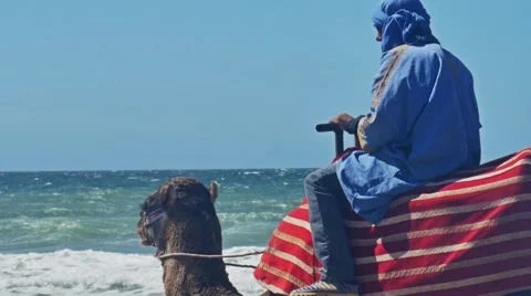 Camel Beach Man Slow Motion FHD Stock Footage 69020146