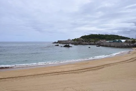 Camel beach, Santander, Spain, on cloudy day Stock Photos
