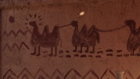 Camel caravam drawing Stock Footage 77101584
