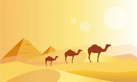 Camel Caravan And Pyramides Stock Illustration