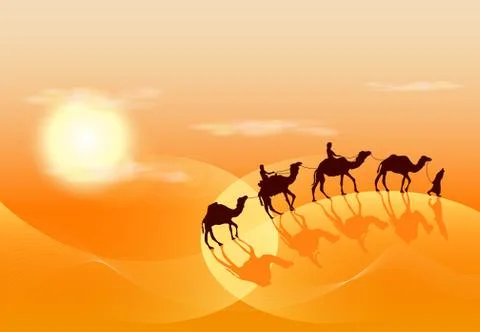 Camel caravan in desert Stock Illustration