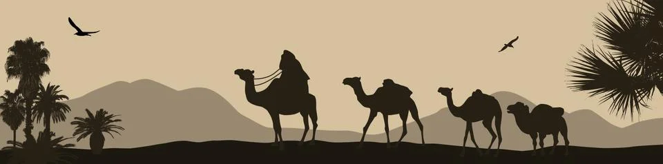 Camel caravan going through the desert Illustrazione stock