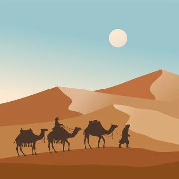 Camel caravan going through the desert vector illustration Stock Illustration