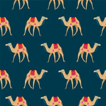 Camel cartoon vector seamless pattern on blue Stock Illustration