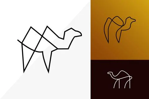 Camel drawn in one line, different variations. minimalistic logo Stock Illustration