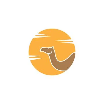 Camel face with sunset desert logo design vector graphic symbol icon sign i.. Stock Illustration