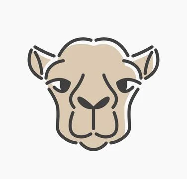 Camel head cartoon flat line art. Stock Illustration