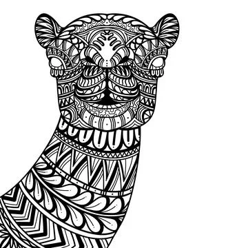 Camel head mandala zentangle coloring page illustration Stock Illustration