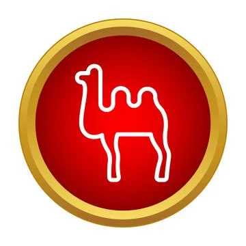 Camel icon on a red round button Stock Illustration