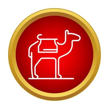Camel line icon in red and gold frame Stock Illustration