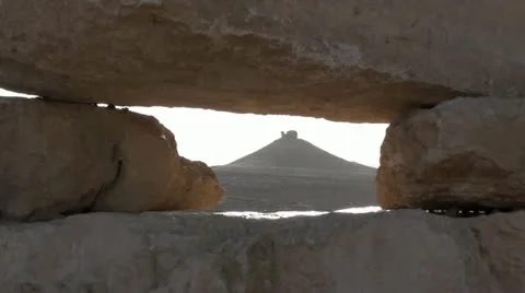 Camel Mountain through stone opening Stock Footage 22100286