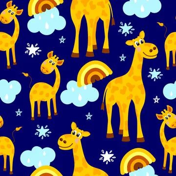 Camel pattern on a blue background with clouds and stars. For packaging Illustrazione stock
