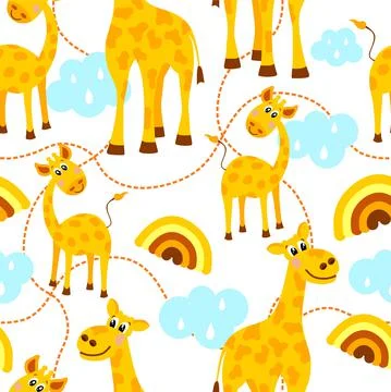 A camel pattern on a white background in a cartoon style with clouds and stars イラスト素材