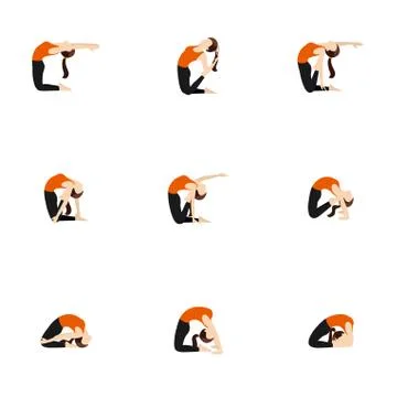 Camel pose advanced variations yoga asanas set Stock Illustration