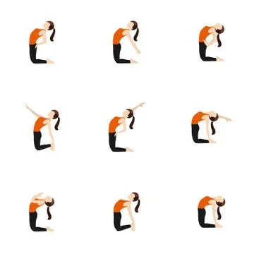 Camel pose variations yoga asanas set Stock Illustration