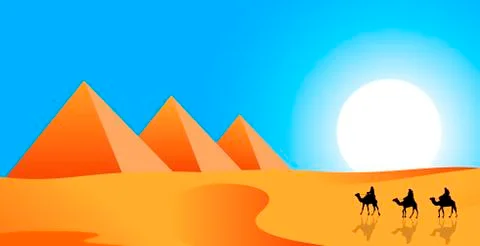 Camel riders on a background of pyramids Stock Illustration