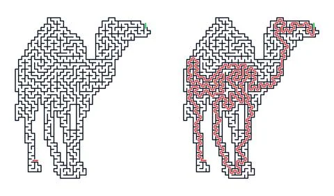 Camel shape maze game with path solution. Educational logic puzzle for childr Stockillustratie