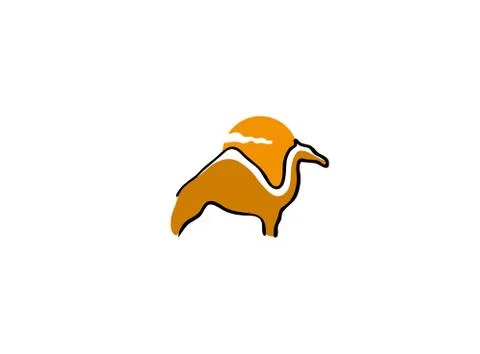 Camel stand and sun in background for logo Stock Illustration