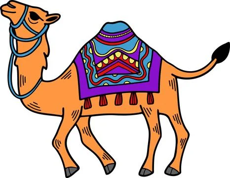 A camel is standing with a saddle on its back Stock Illustration