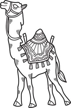 A camel is standing with a saddle on its back Stock Illustration