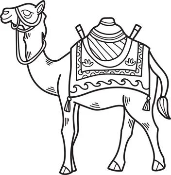 A camel is standing with a saddle on its back Stock Illustration