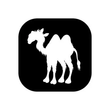 Camel - vector logo icon for web. white on black. Minimalistic cartoon style. Stock Illustration