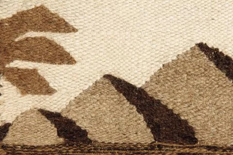 Camel wool fabric pattern with Egyptian pyramids and palm silhou Stock Photos