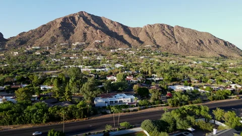 Camelback Mountain and canal in Phoenix, Scottsdale, Arizona,USA Stock Footage 140368190