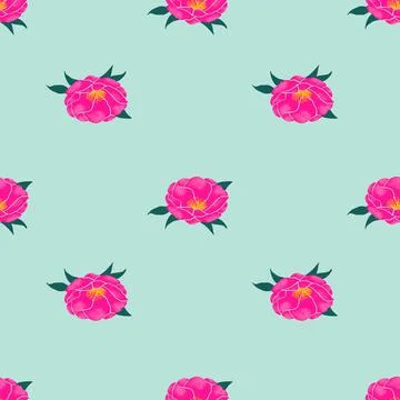 Camellia flower seamless pattern design on pastel green Stock Illustration