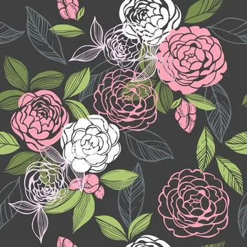 Camellia flowers.  Vector pattern. Stock Illustration