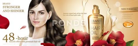 Camellia hair oil ads Stock Illustration