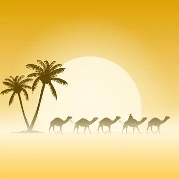 Camels and Palms Stock Illustration