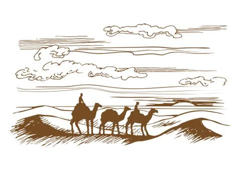 Camels are on the desert Stock Illustration
