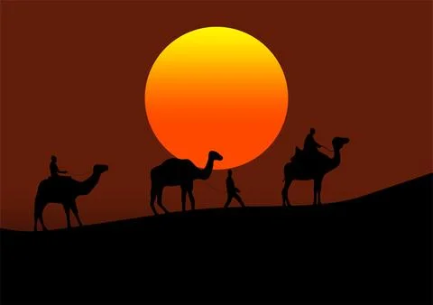 Camels in the desert vector Stock Illustration