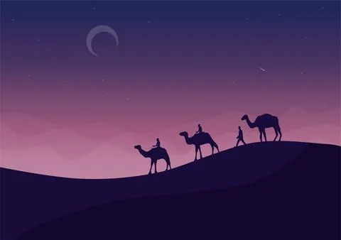 Camels in the desert vector Stock Illustration
