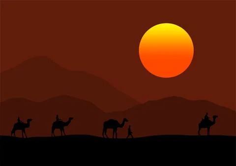 Camels in the desert vector Stock Illustration